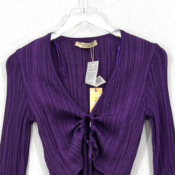 PAOLA BERNARDI Andressa Cropped Cardigan Medium Purple Sparkle Knit Long Sleeve - Picture 4 of 13